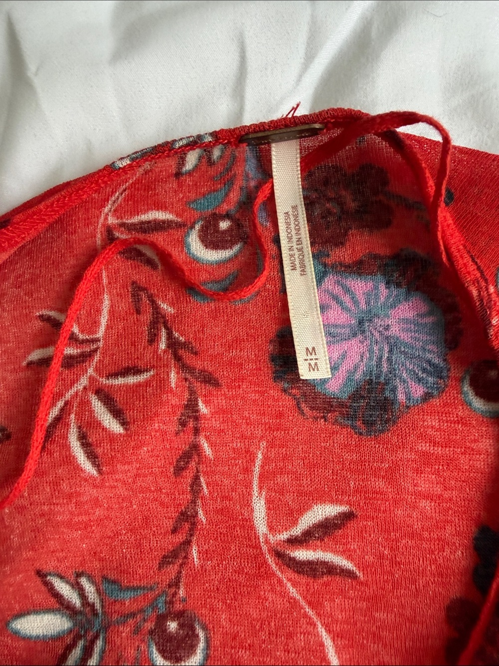 Free People Red and Cream Floral Patchwork V-Neck Tunic - Picture 2 of 4